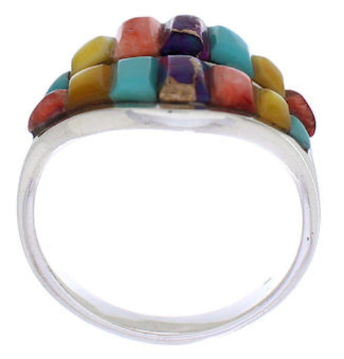 Silver Southwest Jewelry Turquoise Multicolor Ring Size 7-3/4 MX23479